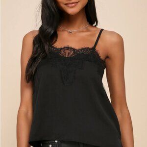 NWT Lulus | Maddox Black Satin Lace Cami | Size L